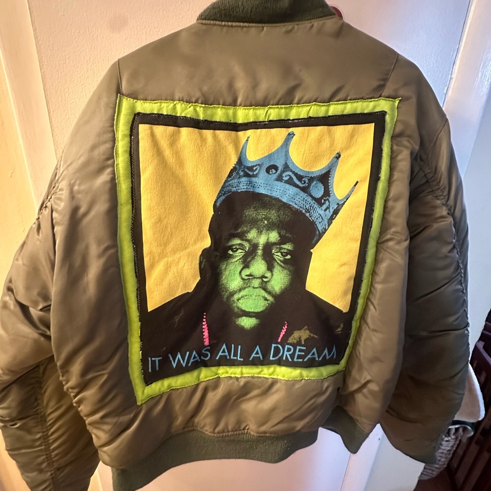 Olive Green  Biggie Smalls Bomber Jacket with Orange Lining